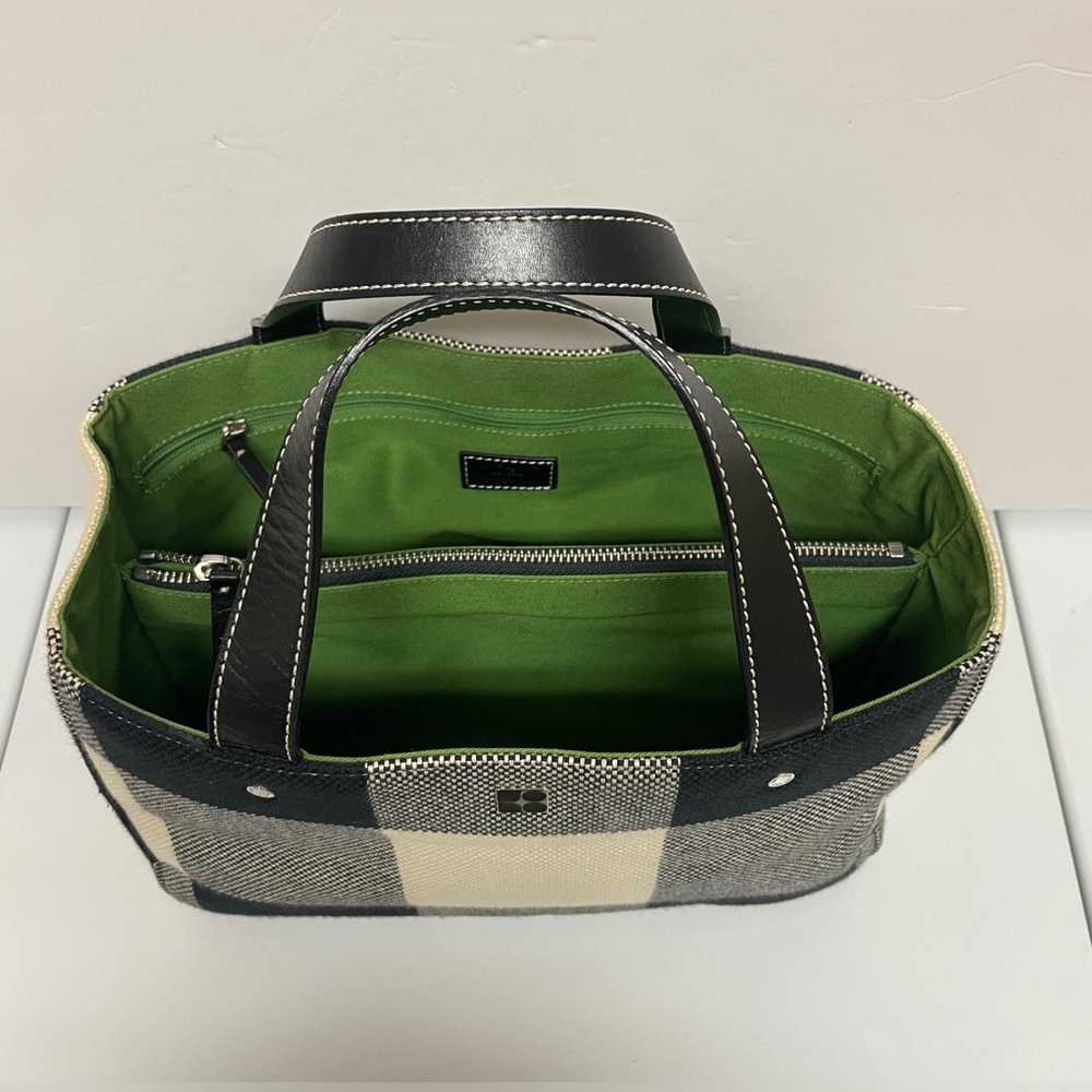 Vintage Kate Spade Black and White Gingham Tote Purse with Green Lining - Picture 4 of 13